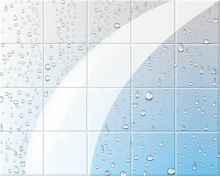 Wet wall, tiles with drops, cleaning background, household poster, befor and after cleaning. Vector