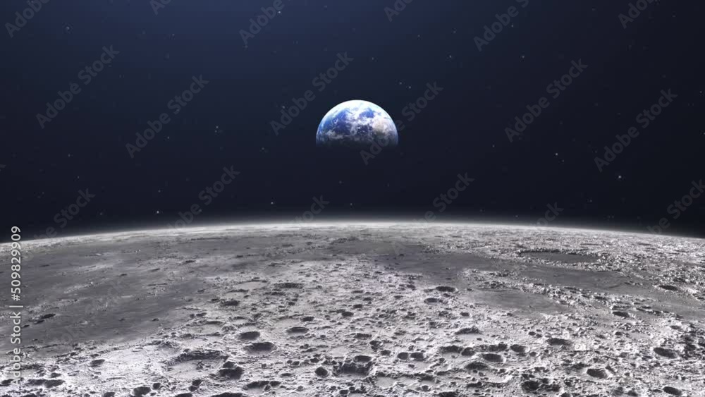 Wall mural cinematic planet earth view from the moon surface. starry space in the background. travel across the