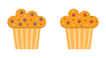 Set of muffins color vector icons. Flat cupcakes illustration. Cake desserts design.