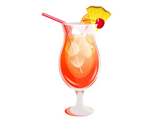 Cocktail "Planter's Punch".Summer, refreshing drink with pineapple, orange, cherry.Classic , bar, alcoholic cocktail.