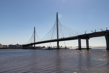 Bolshoy Obukhov Bridge in St. Petersburg. Cable-stayed bridge across the Neva River.