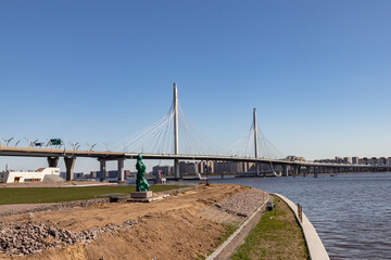 Fototapeta na wymiar Bolshoy Obukhov Bridge in St. Petersburg. Cable-stayed bridge across the Neva River.