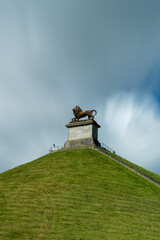 vertical view of the Lion's Mound memorial statue and hill in Waterloo