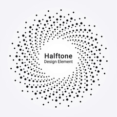 Halftone design element. Dotted concentric background, texture, pattern, logo, object. Vector illustrations.