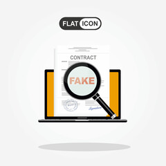 Fake contract with magnifying glass vector illustration