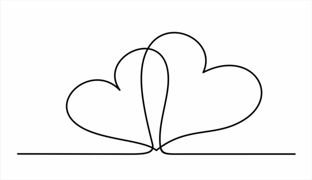 Two hearts from one black line. Picture for decoration of festive illustrations for the holiday of all lovers.