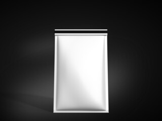 3D Illustration. Plastic Pouch Packaging Mockup in black background