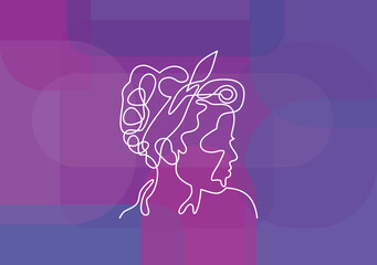 Background with a portrait of the beautiful young girl-continuous line drawing 