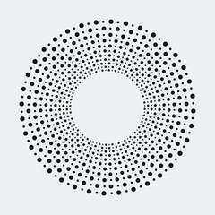 Halftone design element. Abstract background. Dotted round logo. Halftone swirl object. Halftone dots circle texture, pattern, object. Vector art illustration.	