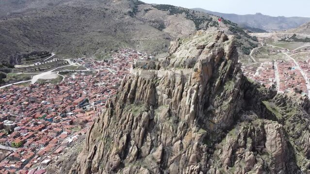 Aerial view from the top of the rock with Afyonkarahisar Kalesi (Castle) in Turkey
