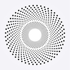 Halftone design element. Abstract background. Dotted round logo. Halftone swirl object. Halftone dots circle texture, pattern, object. Vector art illustration.	