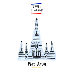 Wat Arun Temple Bangkok Landmark Hand drawn Illustration