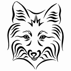 Fox portrait drawing. Graphic, sketch, black and white, hand-drawn portrait of a Fox's head on a white background.. Black and white linear drawing. Vector illustration. Calligraphy illustration.