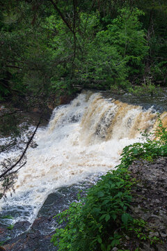Big Falls on the Duck River in Old Fort State Park in Tennessee after significant rain storm.