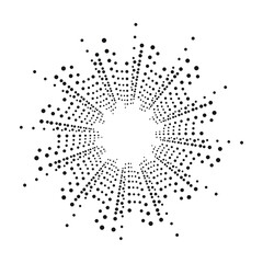Halftone dots in circle form. Round halftone logo. Vector dotted frame design. Design element.