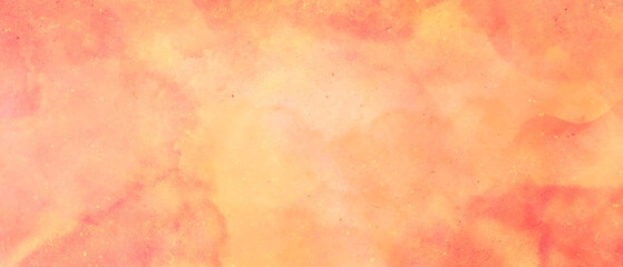 red and yellow background, abstract watercolor background with space. colorful sunrise or sunset colors in cloudy shapes. beautiful hues of yellow gold and pink in hand painted watercolor background