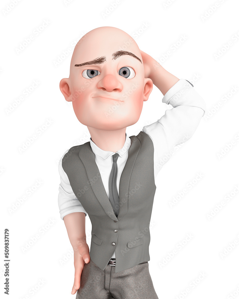 Poster bald businessman cartoon looking good and feeling like a top model