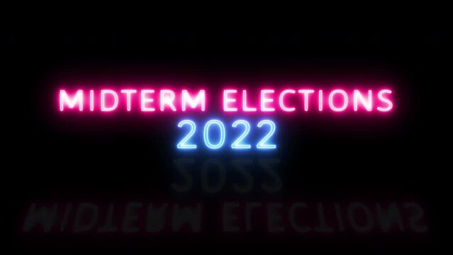 Usa midterms 2022 neon banner animated text on black, election call for action