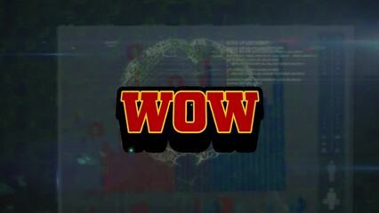 Animation of data processing and brain over wow text - Powered by Adobe