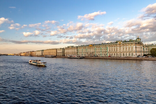 Palace Embankment in St. Petersburg on a sunny day.