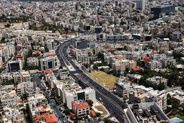Amman city in Jordan from the air - buildings and towers