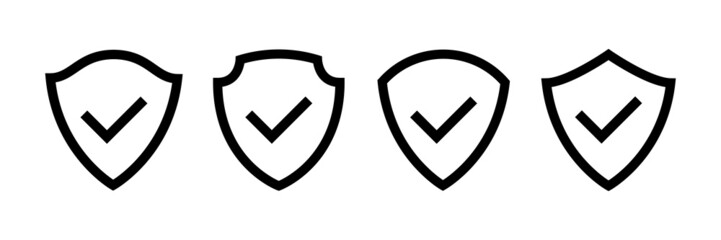 Shield icon with check mark set. Verified guard symbol collection. Protection sign. Vector isolated on white. © Віталій Баріда