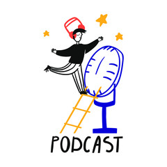 Podcast illustration in flat style on white background. Communication concept. Flat vector illustration.