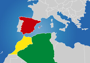 España, Marruecos y Argelia mapas destacados. Relaciones internacionales