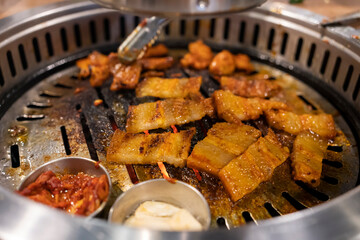 Korean grilled pork on the hot stove