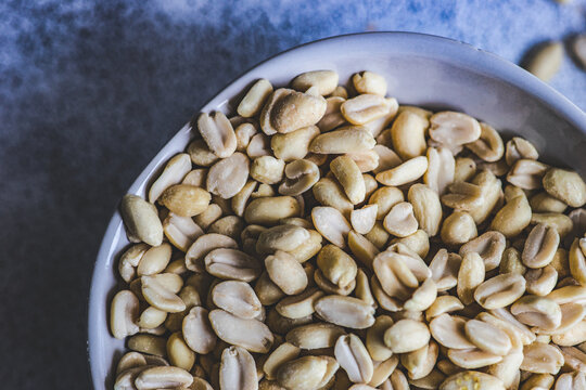 Overhead view of a bowl of peanuts