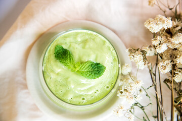 Detox drink, healthy based on natural ingredients made with cucumber, avocado, melon.