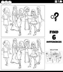 differences game with comic pretty women coloring page