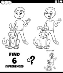 differences game with boy and his dog coloring book page