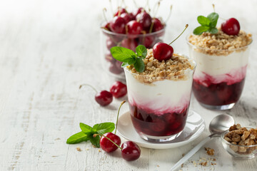 cherry cream trifle  dessert in glass
