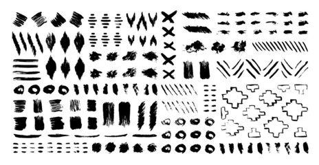 Grunge design elements set. Grunge shapes collection for patterns or backdrops. Paint stains and brush strokes. Tribal ethnic style. Grungy ink spots and drops.