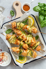 grilled  chicken and zucchini skewers