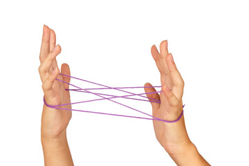 female hands with stretched threads