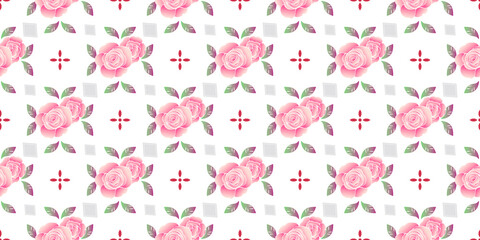 エレガントなローズ柄シームレスパターン、アンティーク背景素材