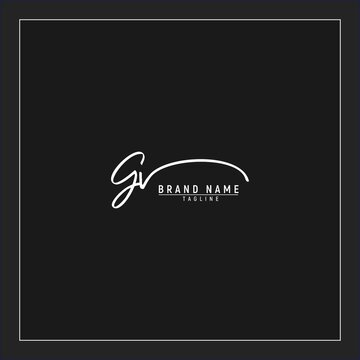 luxury initial GV logo design signature monogram handwriting vector graphic premium illustration