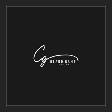 luxury initial CG logo design signature monogram handwriting vector graphic premium illustration