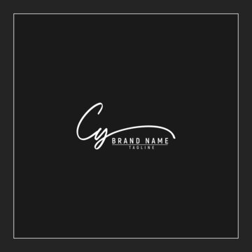 luxury initial CY logo design signature monogram handwriting vector graphic premium illustration