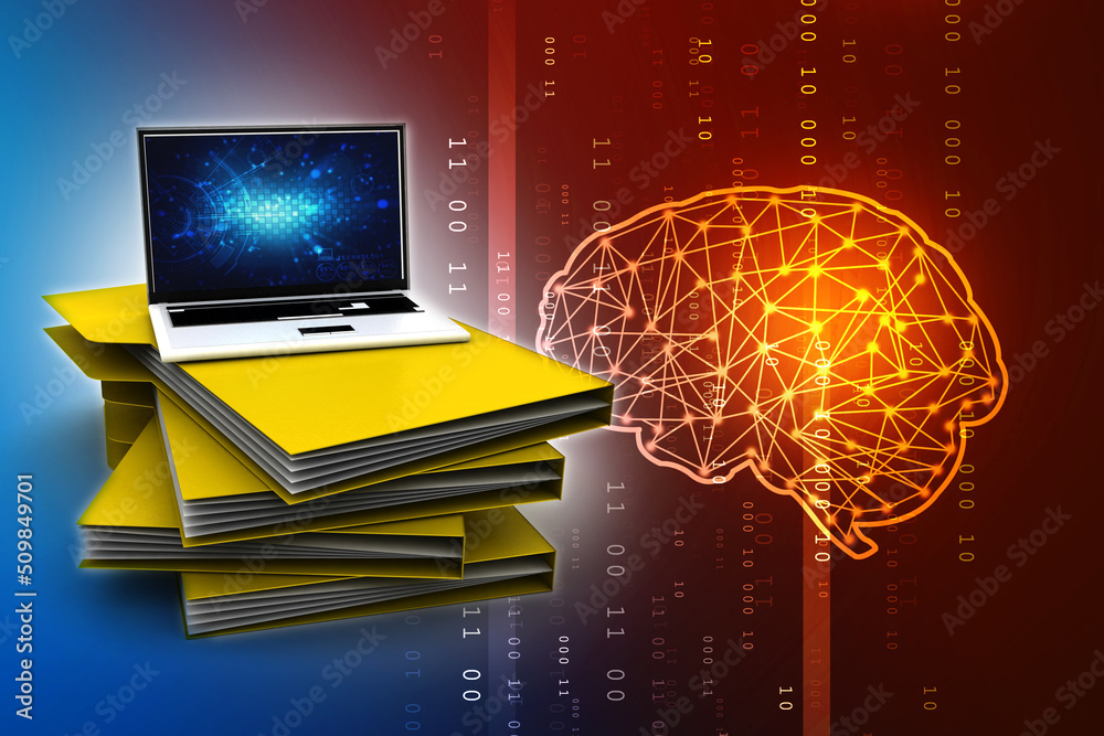 Poster 3d rendering folder connected to computer network
