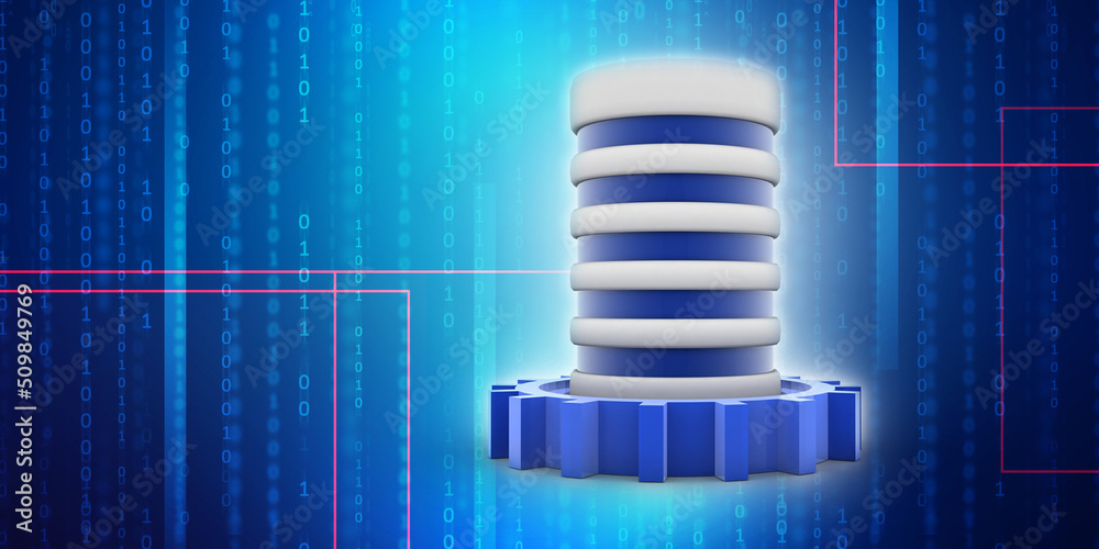 Poster 3d rendering database storage data base with gear