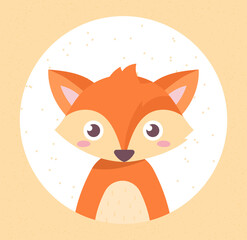 Obraz premium Cute baby Fox. Forest animal, wildlife. Characters for children, design of toy and picture for printing on childrens clothes. Poster or banner for website. Cartoon flat vector illustration