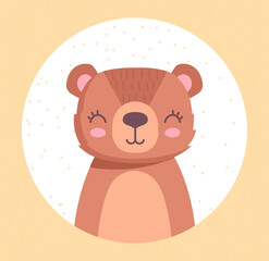 Cute baby Bear. Friendly characters for childrens and cute toys. Stylish design for greeting or invitation cards. Wildlife, fauna and forest dwellers. Cartoon flat vector illustration