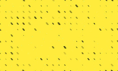 Seamless background pattern of evenly spaced black videoconference symbols of different sizes and opacity. Vector illustration on yellow background with stars