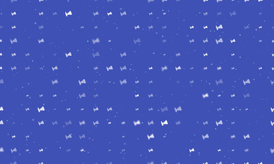 Seamless background pattern of evenly spaced white camera symbols of different sizes and opacity. Vector illustration on indigo background with stars
