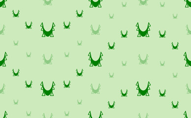 Seamless pattern of large and small green yoga hammock symbols. The elements are arranged in a wavy. Vector illustration on light green background