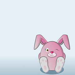 Obraz na płótnie Canvas Cute round cartoon pink rabbit sitting in the corner.