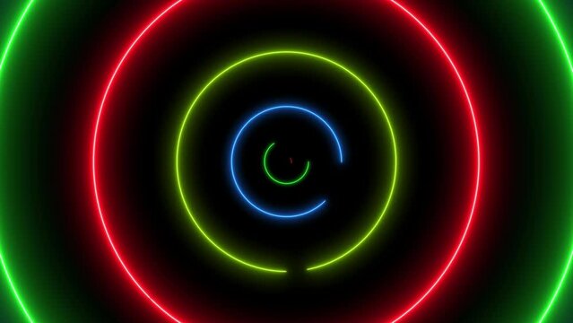 Abstract background with neon circles. Infinite loopable